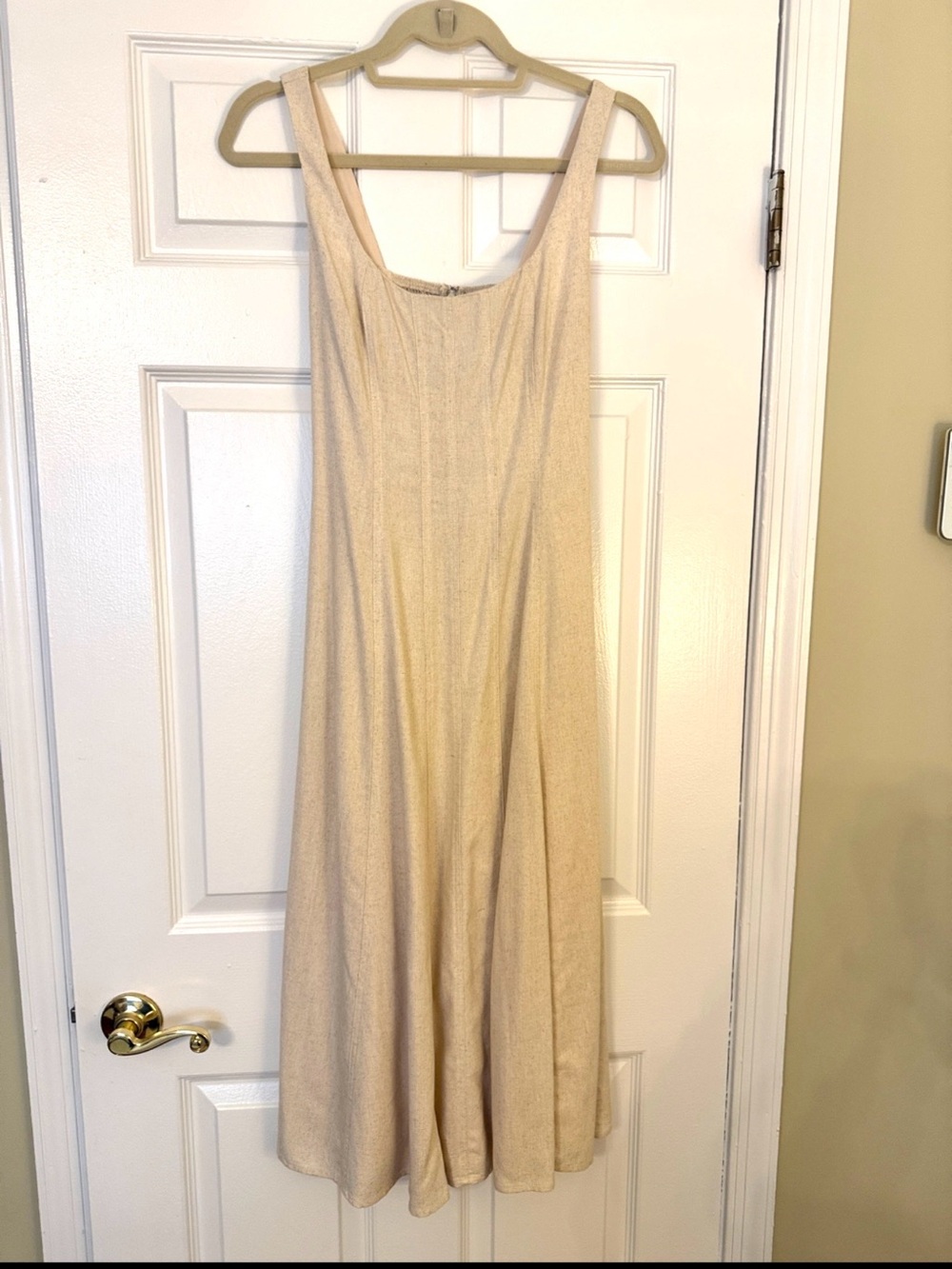 Women's Cream Midi A-Line Dress with Scoop Neck